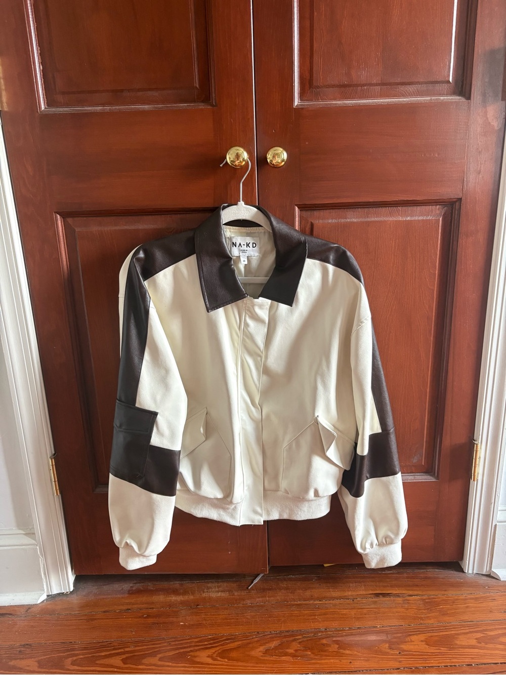 NA-KD Two-Tone Cream and Dark Brown Bomber Jacket